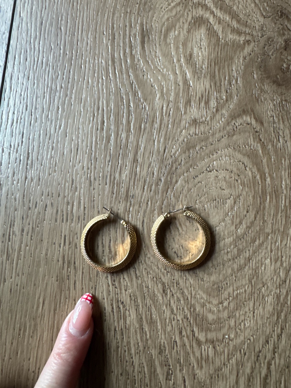 Gold Textured Hoop Earrings - Picture 2 of 2